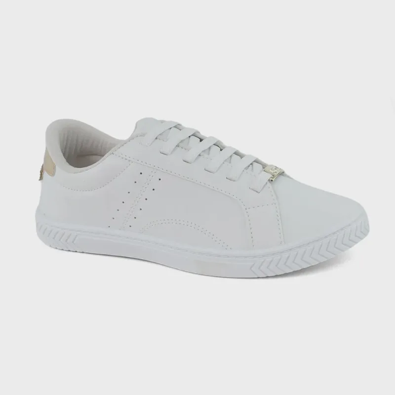 Tênis Godiva Tachas Metálicas Feminino Branco Dourado