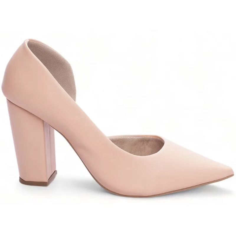 Sapato Scarpin Salto Médio Allto Grosso Aberto 8,5cm Rosê Rosa Torricella
