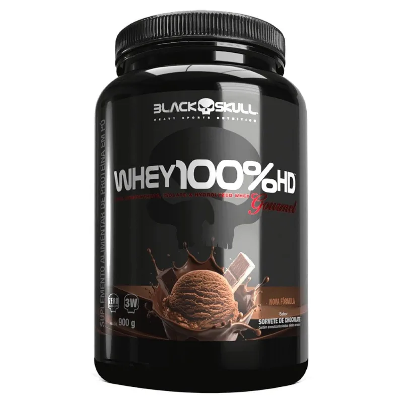Whey 100% HD Gourmet Black Skull Sabor Sorvete de Chocolate 900g - black skull