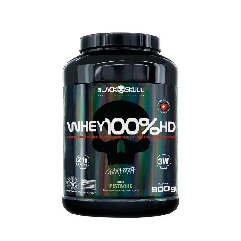WHEY 100% HD BLACK SKULL - 900G (WPC, WPI E WPH) WHEY 100% HD PISTACHE 900G - Black Skull