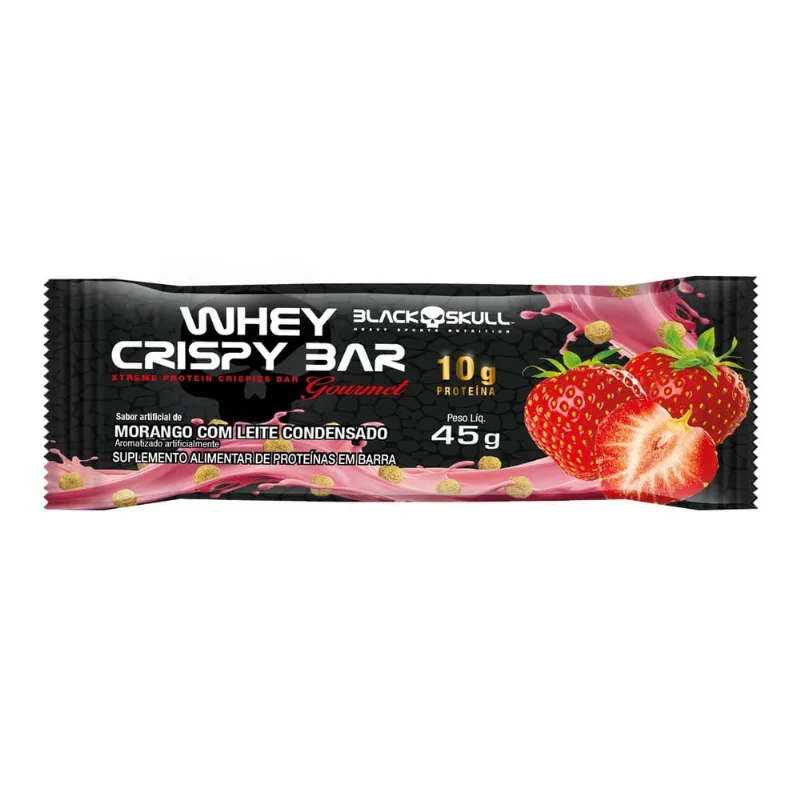 Whey Crispy Bar Black Skull Sabor Morango com Leite Condensado 45g - Black Skull