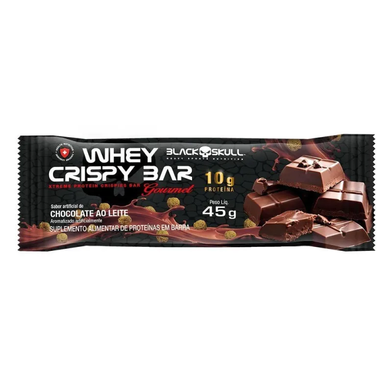 Barra de Proteína Black Skull Whey Crispy Bar Gourmet 10g Chocolate ao Leite 45G - Black skull