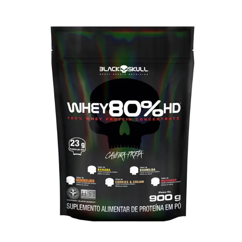Whey Protein Concentrado 80% HD - Refil 900G - Black Skull Whey 80% HD 900g – Chocolate