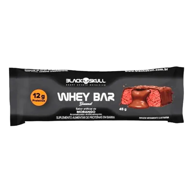 Whey Bar Gourmet Black Skull Sabor Morango 45g