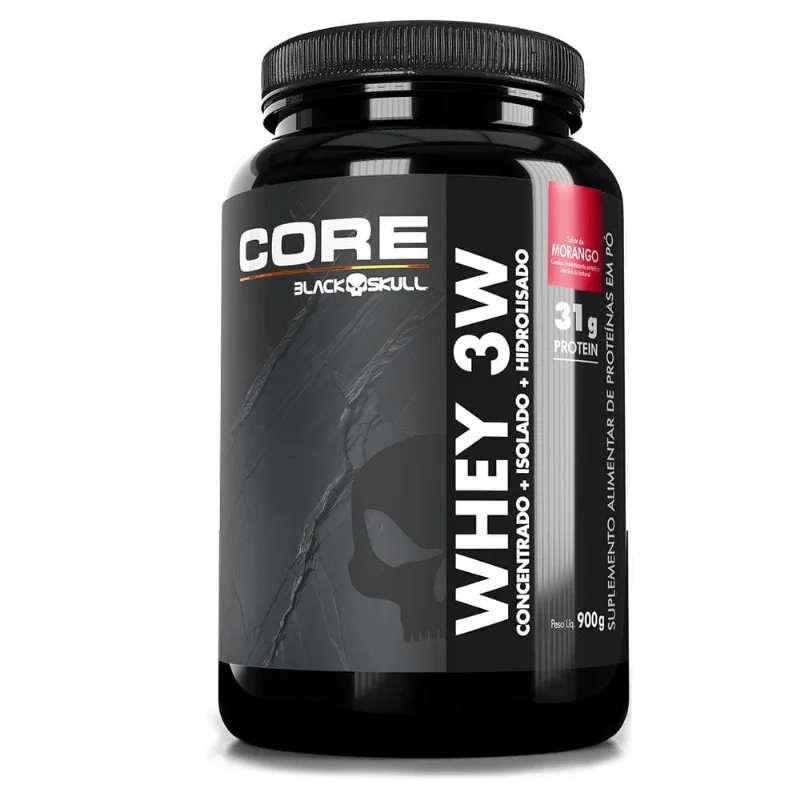 Whey 3W Core Black Skull Sabor Morango 900g