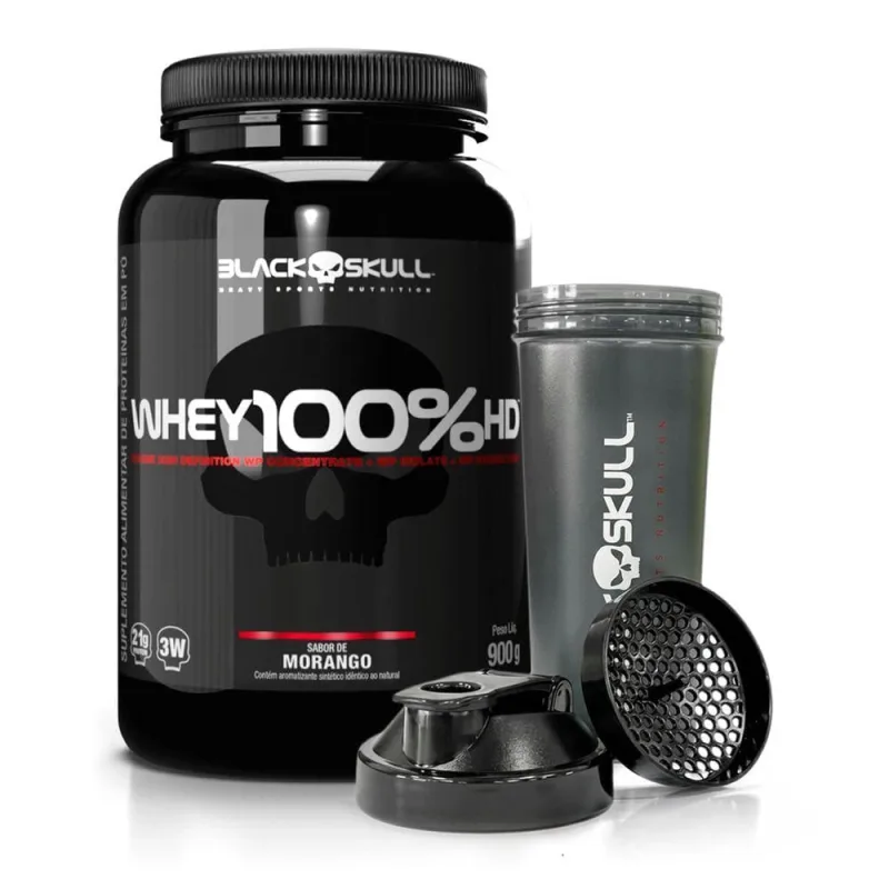 Combo Whey Protein + Coqueteleira Black Skull Blend Morango 900G 25 Doses - Black skull - Suplementos Alimentares