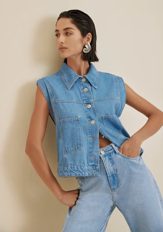 Colete Morena Rosa Alongado Detalhe Franjas Jeans - Morena Rosa