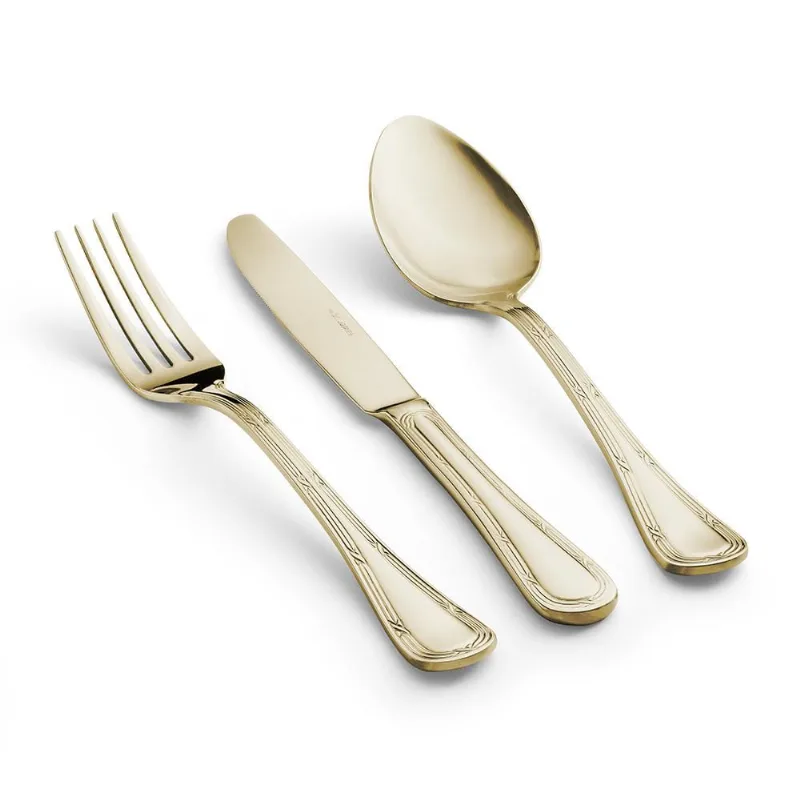 Faqueiro em aço inox Saint James Lace Champagne Gold 101 peças: Requinte e brilho para a sua mesa