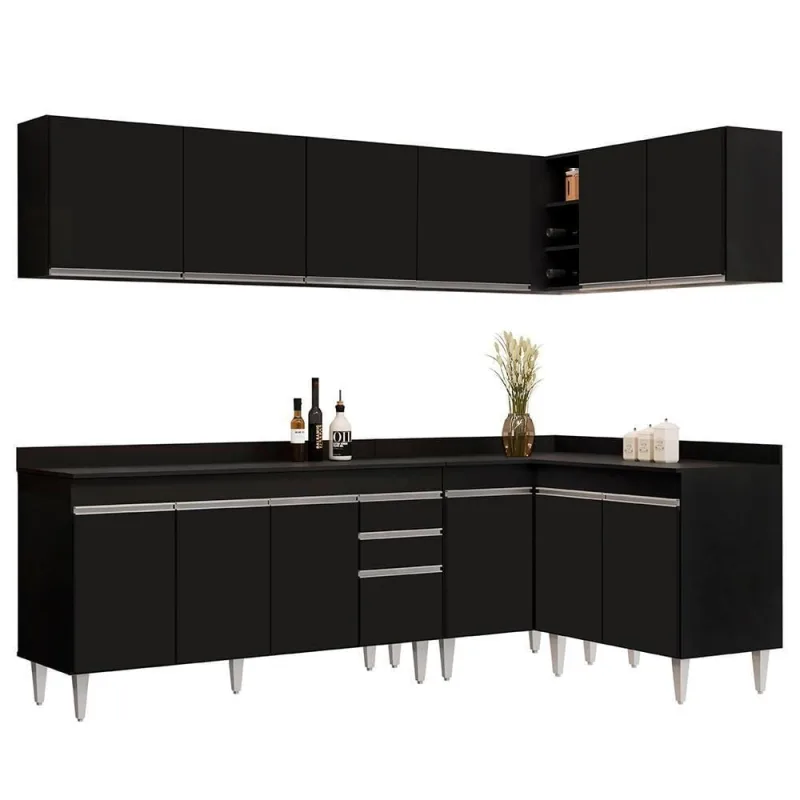 Armário De Cozinha Modulado De Canto 6 Peças Cp32 Balcão Com Tampo Preto - Lumil - OUTRAS - Agro