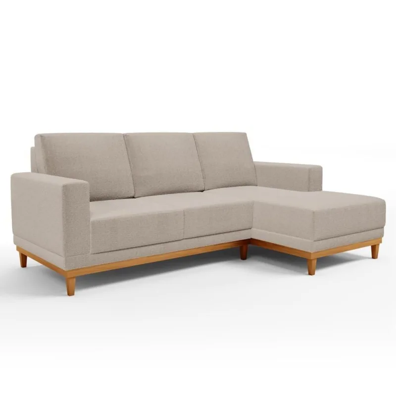 Sofá Living 200cm 3 Lugares Com Chaise Direito Kayrós D05 Boucle Bege - Mpozenato - Mpozenato