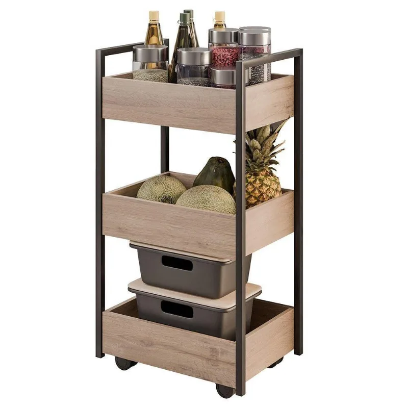 Carrinho Gourmet De Apoio Industrial 3 Prateleiras Liss M24 Freijó/preto - Mpozenato