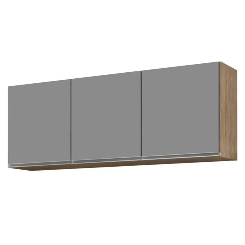Armário Aéreo De Cozinha 150cm 3 Portas Argélia Castanho-cinza - Lumil Móveis - OUTRAS