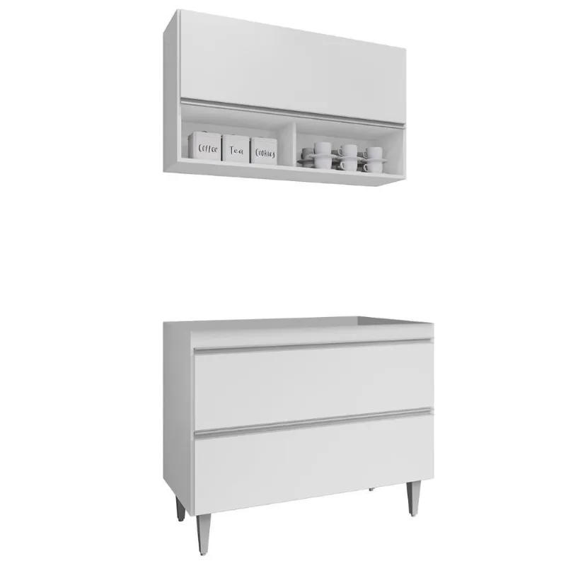 Armário De Cozinha Com Nichos Cp01 Para Pia 100cm M24 Branco - Mpozenato - Mpozenato