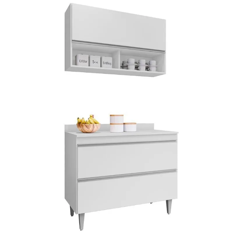 Armário De Cozinha Com Nichos Cp01 Com Tampo 100cm M24 Branco - Mpozenato - Mpozenato