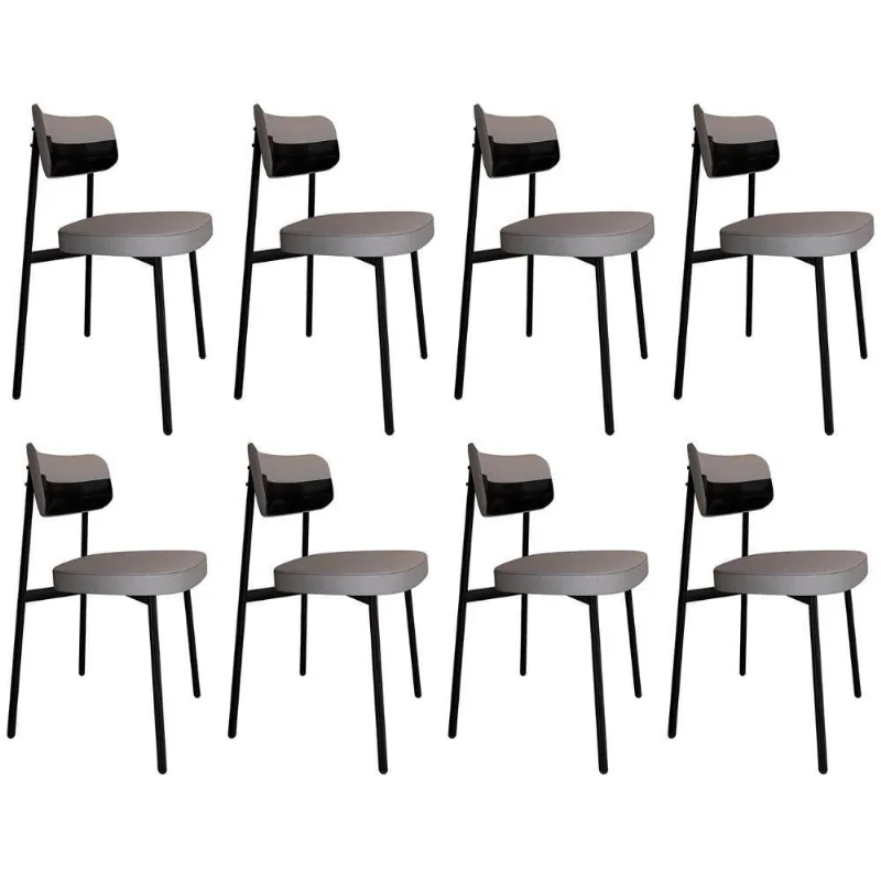 Cadeira De Jantar Estofada Kit 8 Ella M25 Linho Cinza Cl/preto - Mpozenato - Mpozenato
