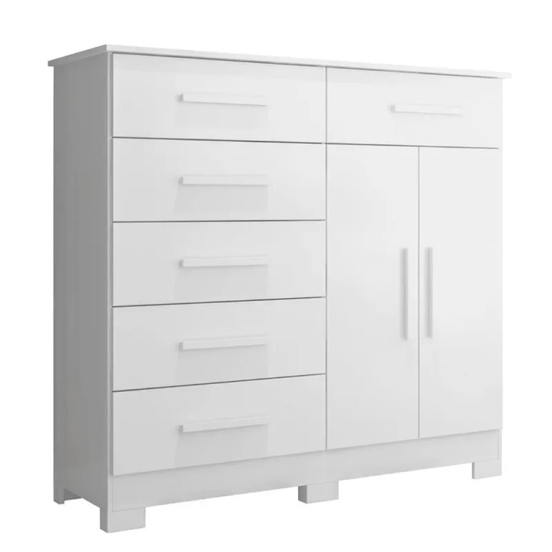 Cômoda Ester A02 6 Gavetas 2 Portas em MDF com Puxador em MDF Branco - Mpozenato