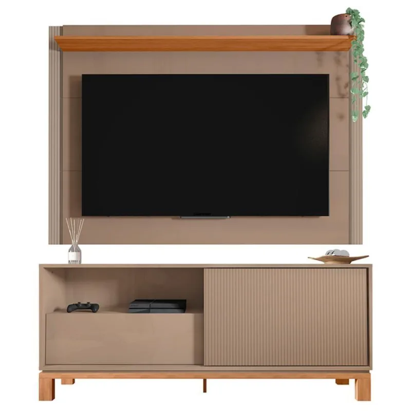 Painel Para Tv 55 Pol E Rack Bancada 150cm Lucca Areia/freijó C01 - Mpozenato - Mpozenato - Móveis