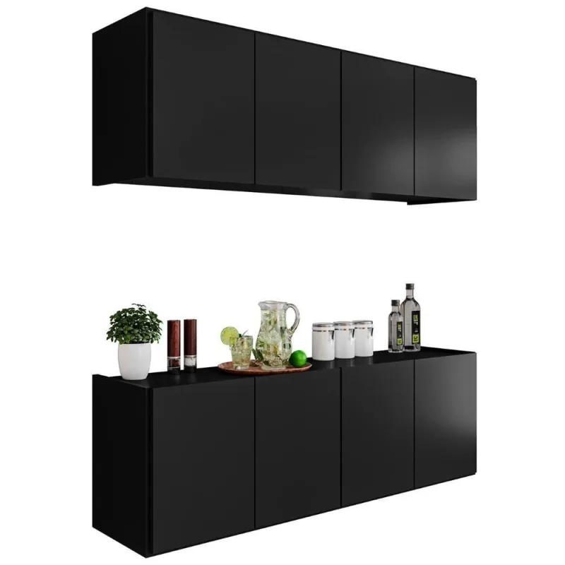 Armário De Cozinha E Balcão Suspenso 118cm Monna Preto Z34 - Mpozenato - Mpozenato