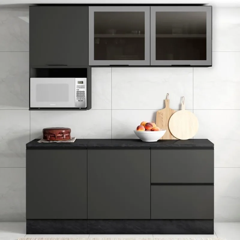 Armário De Cozinha Cp01 E Tampo Grace Grafite Z44 - Mpozenato - Mpozenato