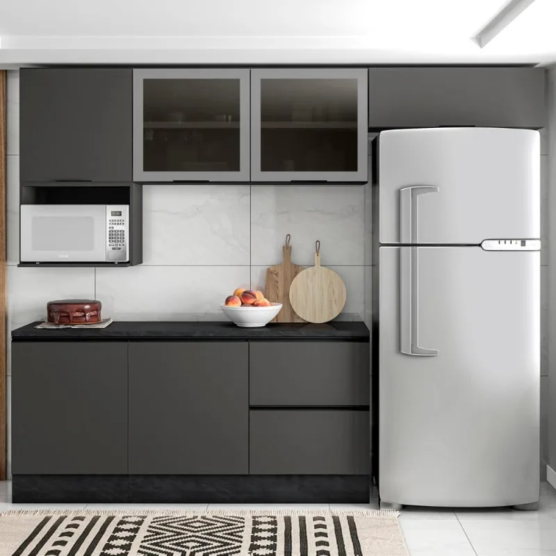 Armário De Cozinha Cp02 E Tampo Grace Grafite Z44 - Mpozenato - Mpozenato