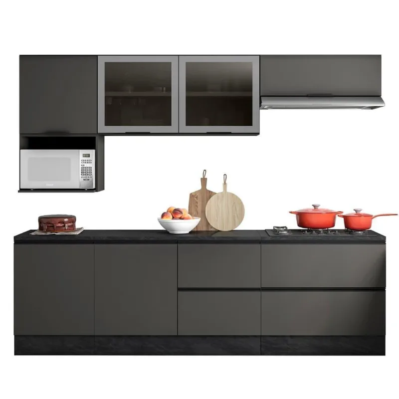 Armário De Cozinha Cp03 E Tampo Grace Grafite Z44 - Mpozenato - Mpozenato