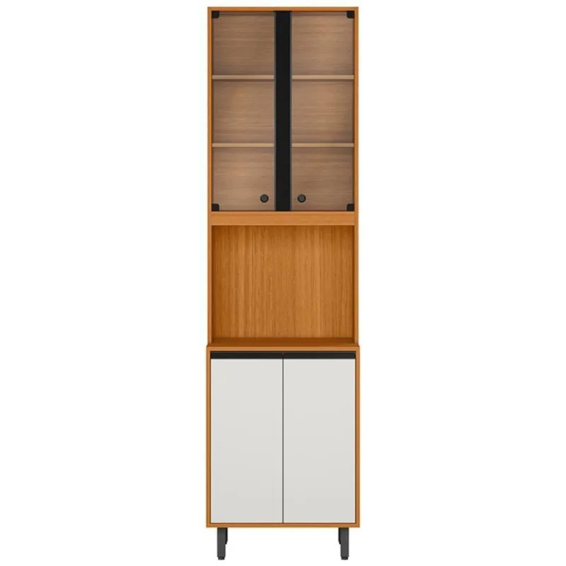 Paneleiro Cozinha Porta De Vidro Nala Freijó UV Off White Acetinado Z44 - Mpozenato - Mpozenato