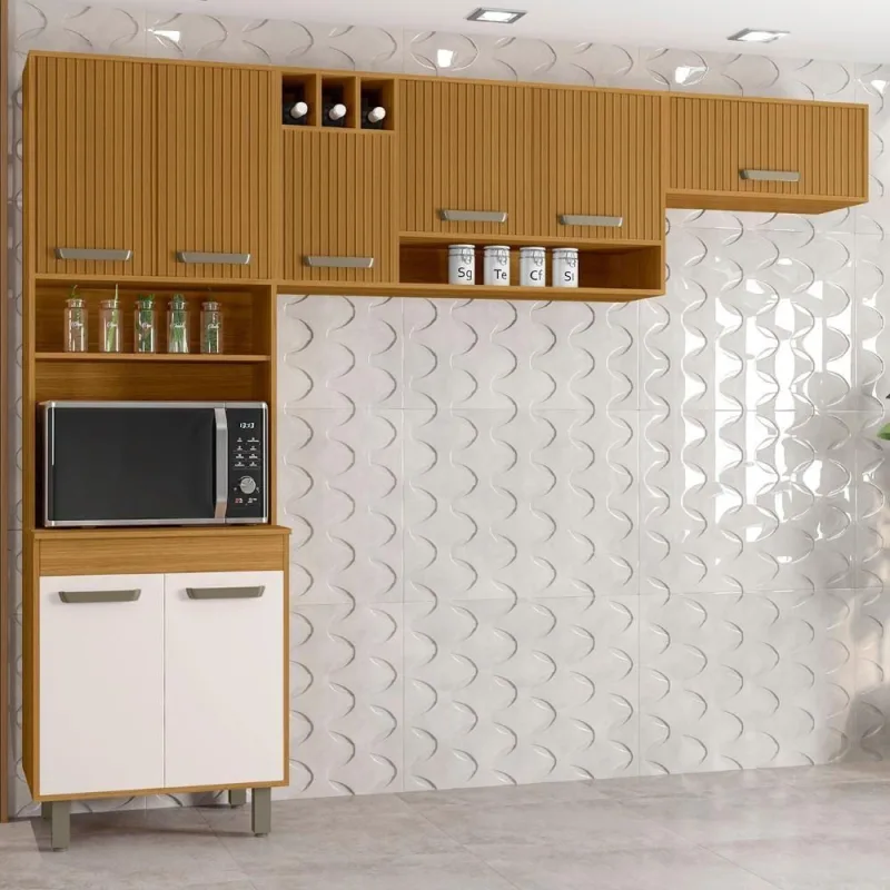 Armário de Cozinha Compacta Emily 7 Portas em MDP 258cm Off White Mpozenato - Mpozenato
