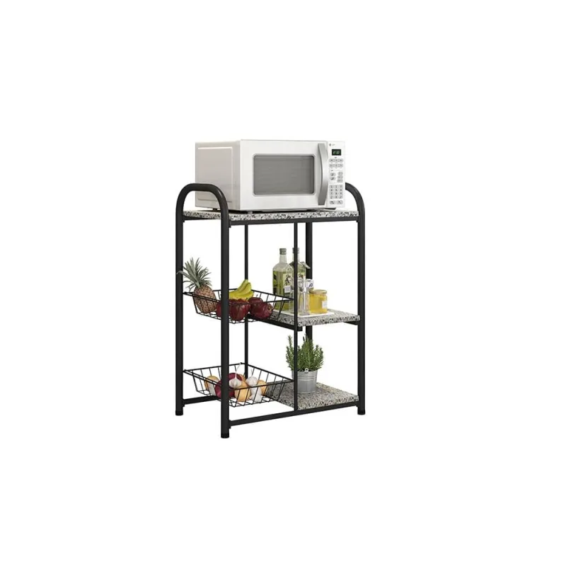 Fruteira Multiuso Fabone Aspen 2 Cestas Aço Carbono Pintura Epóxi 3 Prateleiras Granito Preto Fosco - Fabone