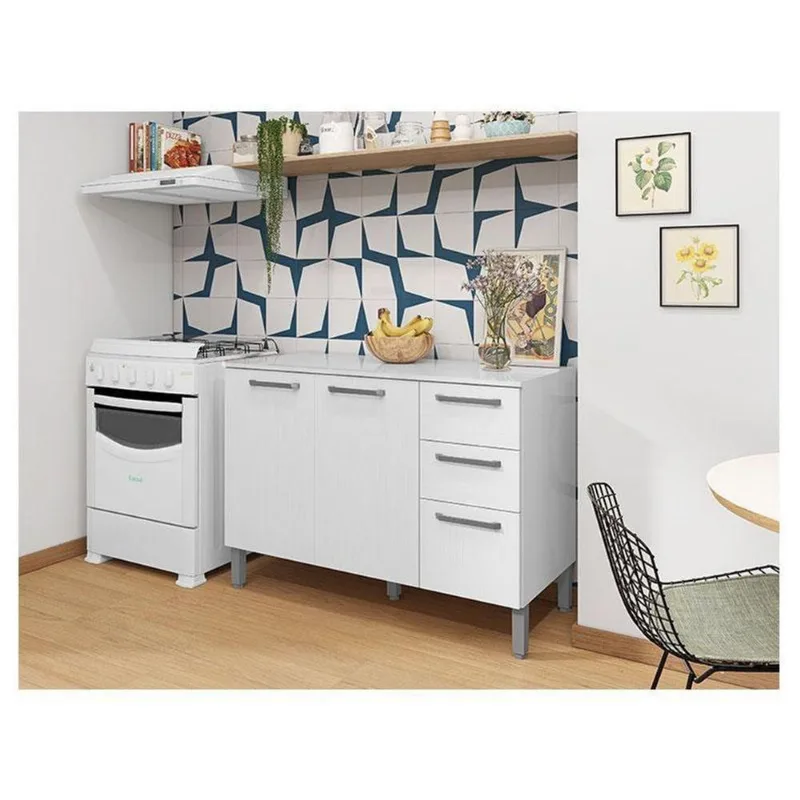 Balcão De Pia Ambiente Mad Versalhes 120 Cm Com Tampo Branco Supremo - Kits Paraná