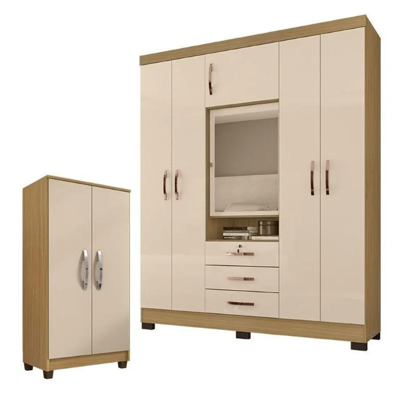 Guarda Roupa Casal Imperial Com Armário Multiuso Recife Carvalho Americano Off White - Incorplac