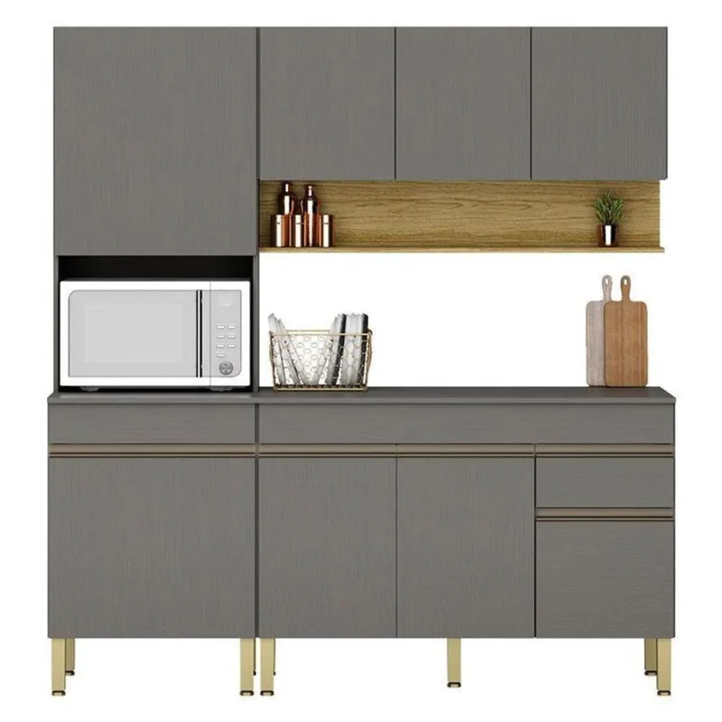 Cozinha Modulada Line Composição 7 Gris Freijó - Kits Paraná - Kit`s Paraná