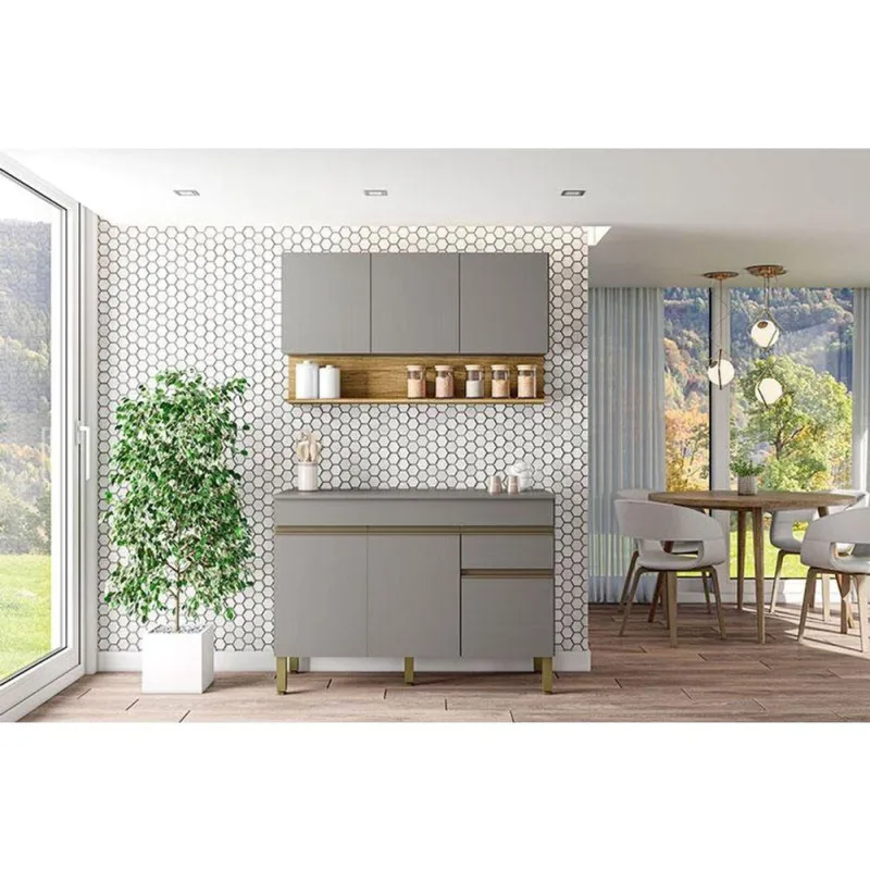 Cozinha Modulada Ambiente Line Composição 6 Gris Freijó - Kits Paraná - Kits Parana