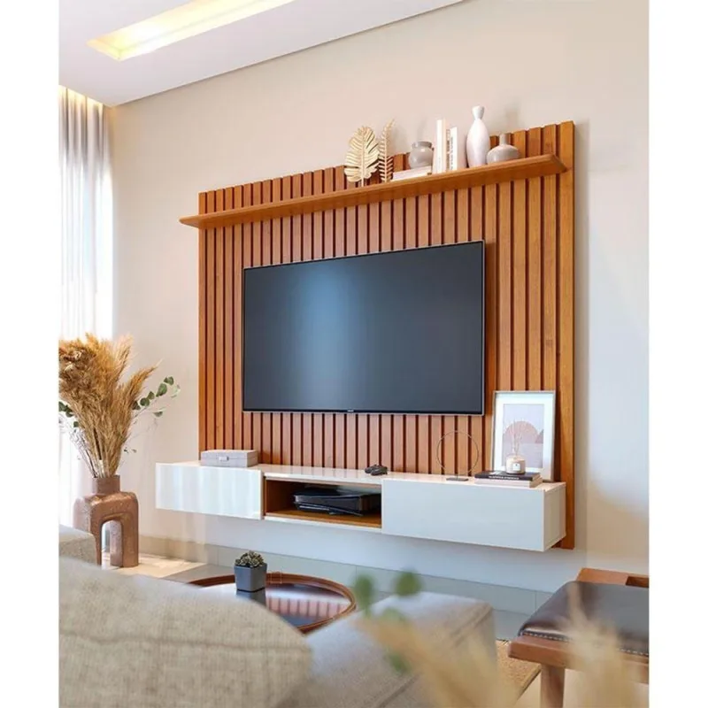 Painel Para Tv Home Suspenso Ripado Ambiente Loft 2.2 Nature Off White - Imcal - OUTRAS