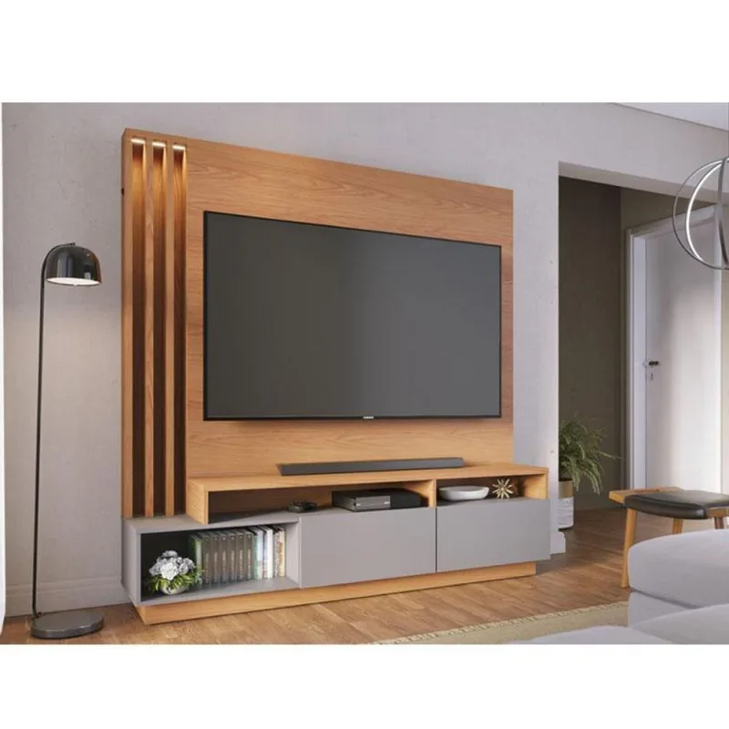 Estante Home Theater Ambiente Humaita Freijó Cinza Acetinado - Colibri - colibri móveis