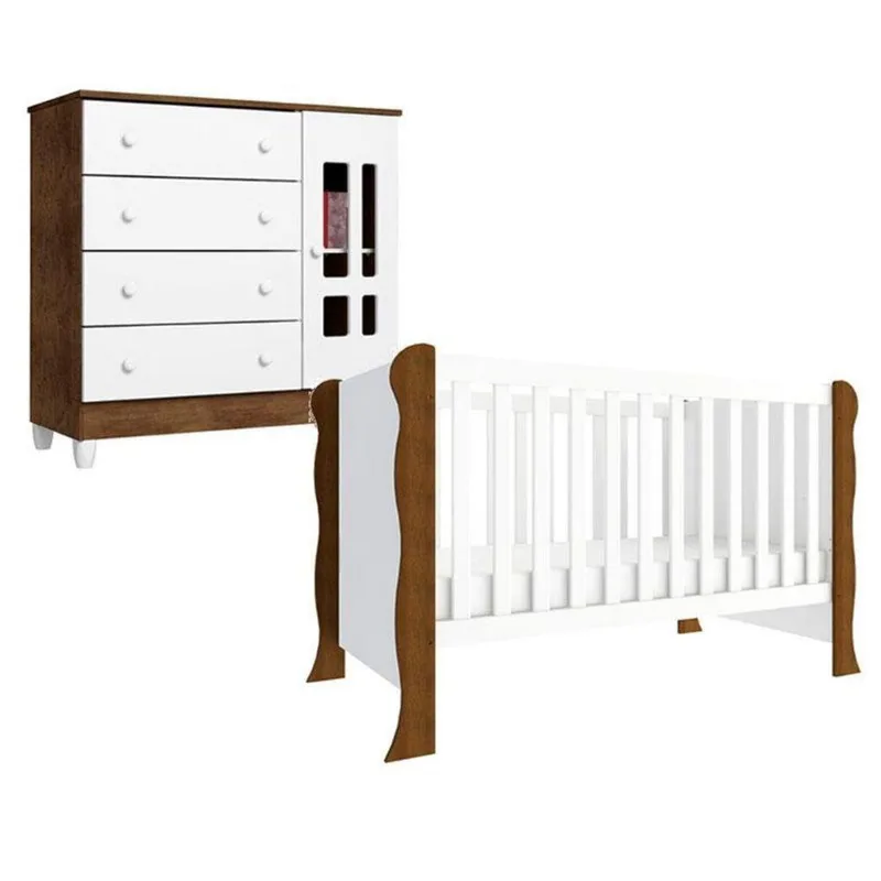 Berço Americano Mini Cama Com Cômoda Infantil Ariel Branco Acetinado Amadeirado - Carolina
