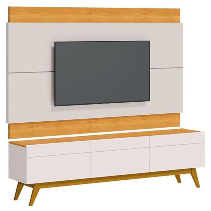 Rack Bancada 3 Gavetas E Painel Para Tv Classic 1.8 Off White Nature - Imcal - OUTRAS - Móveis