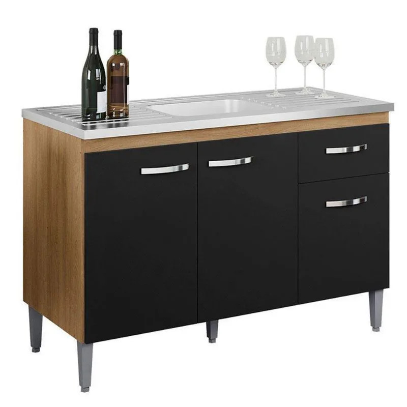 Balcão De Pia Gabriela 120 Cm Amendoa Preto - Ajl