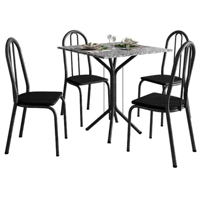 Mesa De Jantar Thais 70x70 Cm Com Granito Ocre Itabira Com 4 Cadeiras 050 Preto – Artefamol