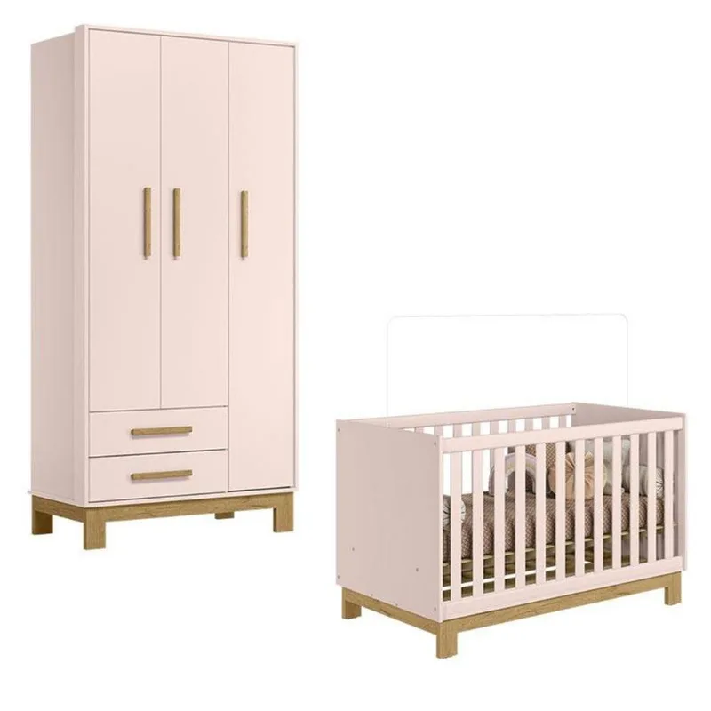 Berço Americano 4315 E Guarda Roupa 4340 Q Encanto Slim Rosa Acetinado - Qmovi