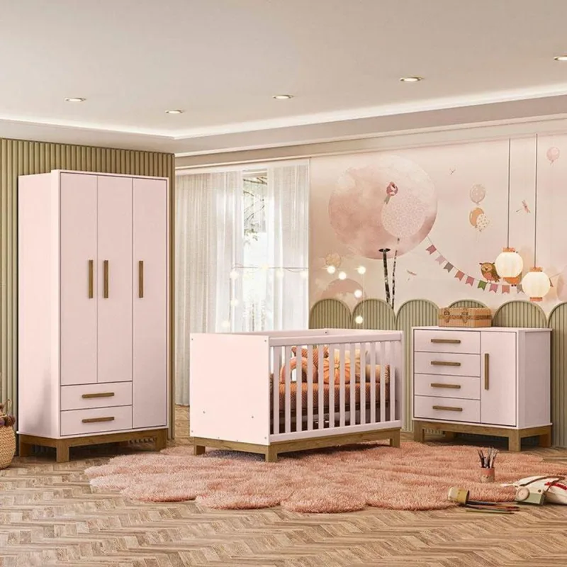 Quarto De Bebê Q Slim Ambiente Rosa Acetinado - Qmovi - Qmovi