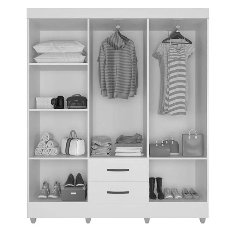 Guarda Roupa Casal 6 Portas E Cômoda 4 Gavetas 01 Porta Lite Nature Off White - Móveis Leão - Móveis Leão