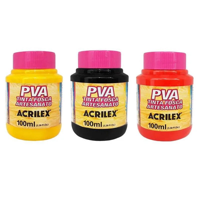 Kit Tinta pva Fosca para Artesanato 100ml apv 3 Cores - Acrilex