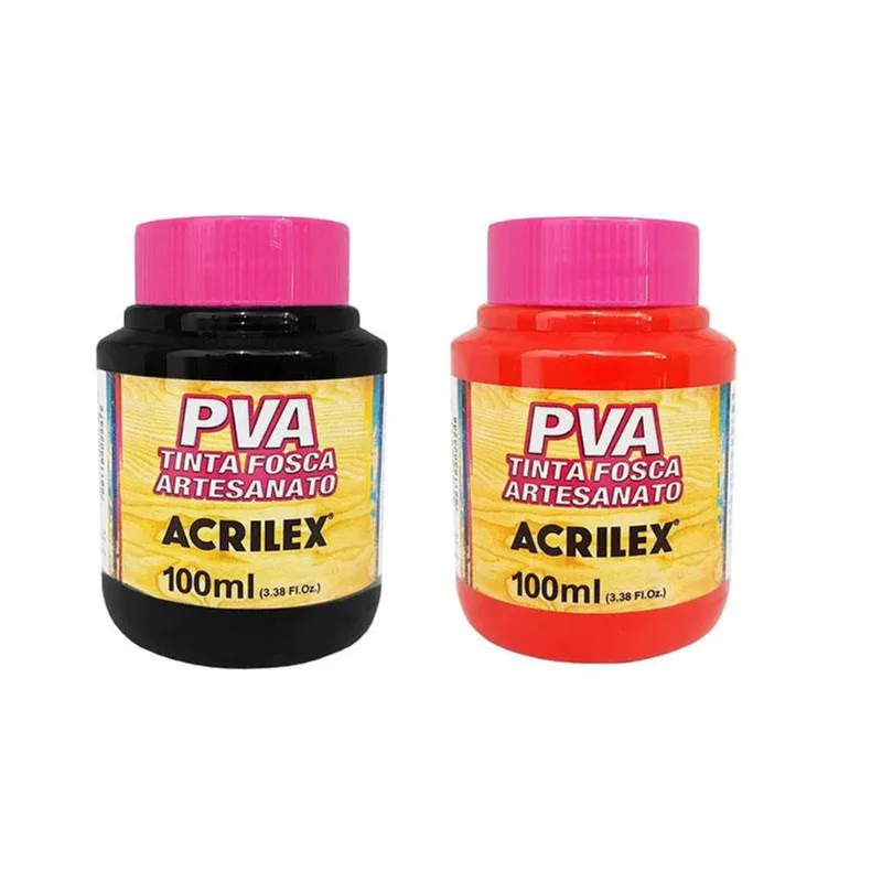 Kit Tinta pva Fosca para Artesanato 100ml Preto e Vermelho Fogo - Acrilex