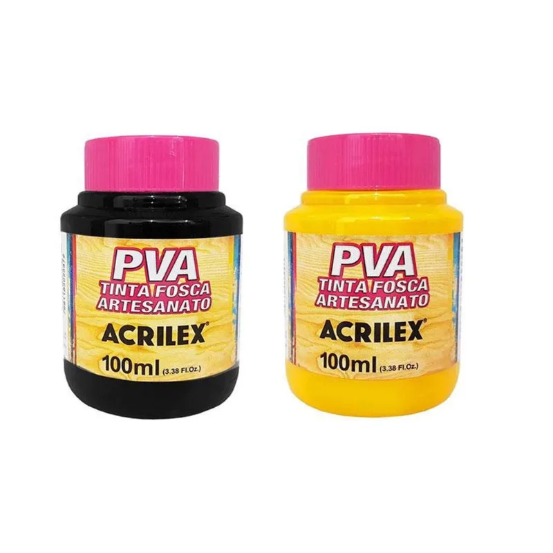 Kit Tinta pva Fosca para Artesanato 100ml Preto e Amarelo Ouro - Acrilex