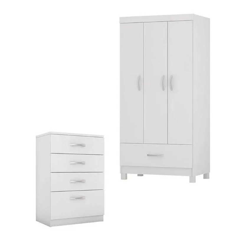 Cômoda Astral E Guarda Roupa Solteiro Prince Branco - Demóbile - Demobile