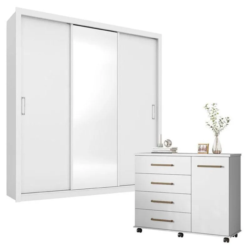 Cômoda Flora E Guarda Roupa Casal Residence Branco - Demóbile - Demobile