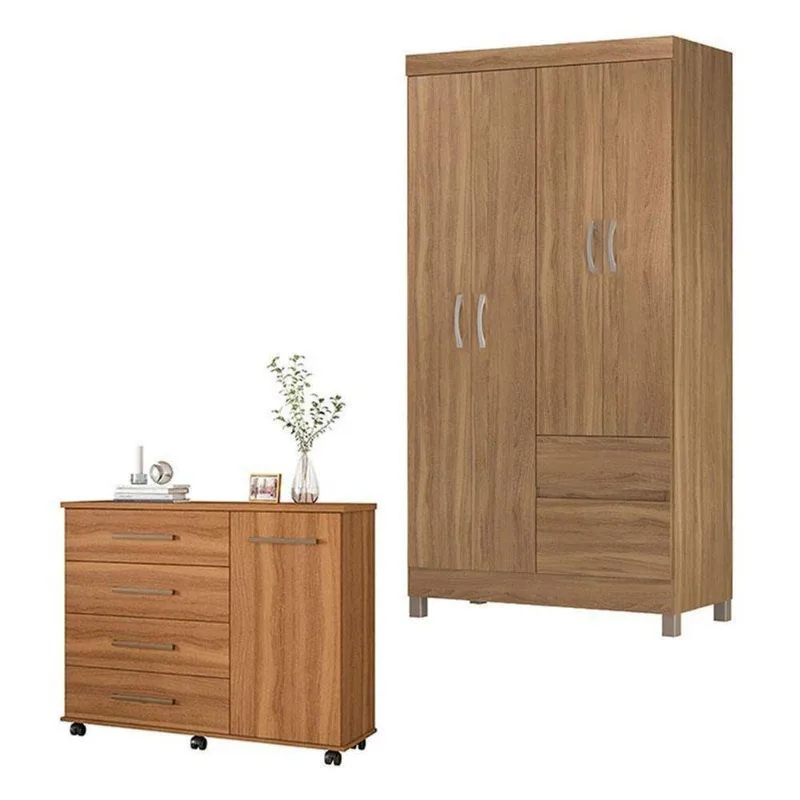 Cômoda Flora E Guarda Roupa Solteiro Lótus Amêndola Touch - Demóbile