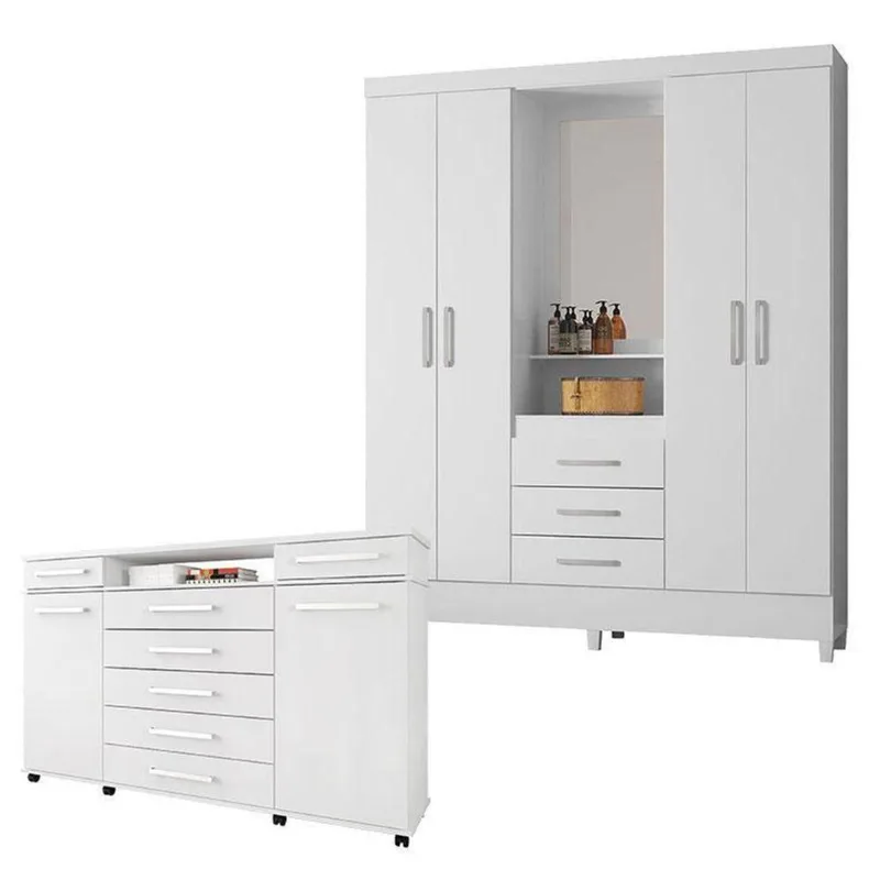 Cômoda London E Guarda Roupa Casal Capelinha Pérsia Branco Flex - Demóbile