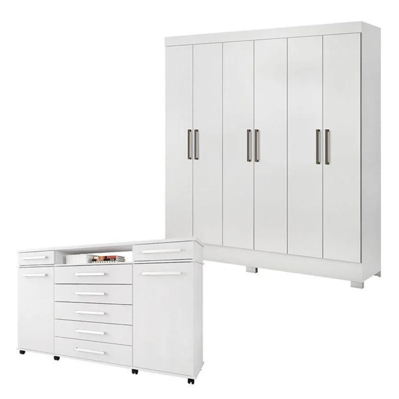 Cômoda London E Guarda Roupa Casal Prático Branco - Demóbile - Demóbile