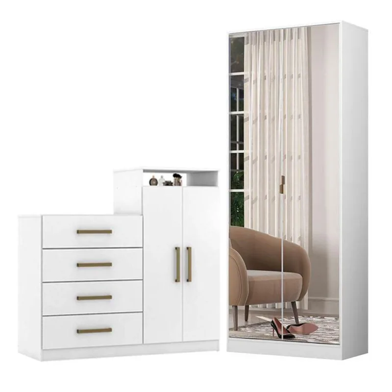 Cômoda Sapateira áurea E Armário Multiuso Grife Branco – Demóbile - Demobile
